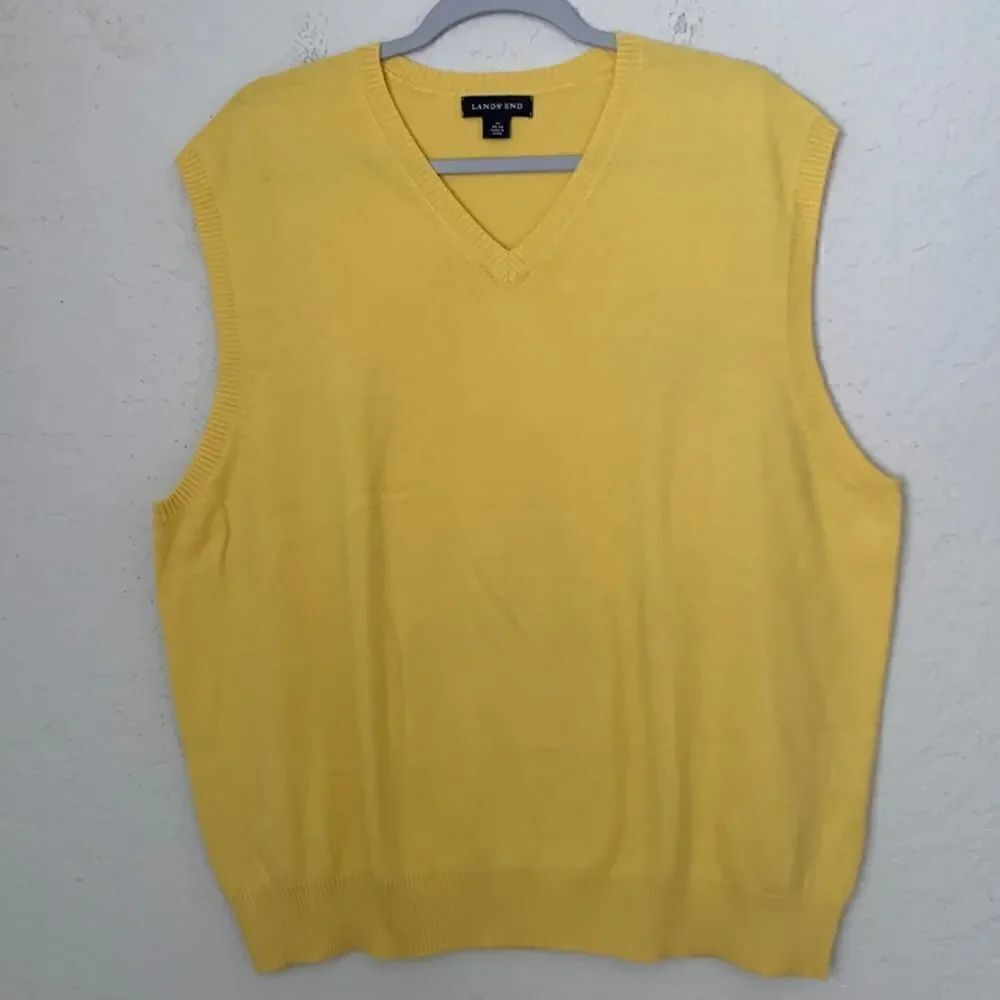 Men’s Lands’ End Yellow Cashmere Blend V-Neck Vest Size XL/46-48
